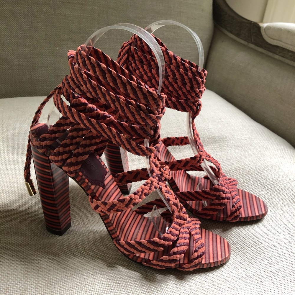 Jimmy Choo Sandals Ankle Wrap Heels Stripe Trix 6 - Picture 3 of 8
